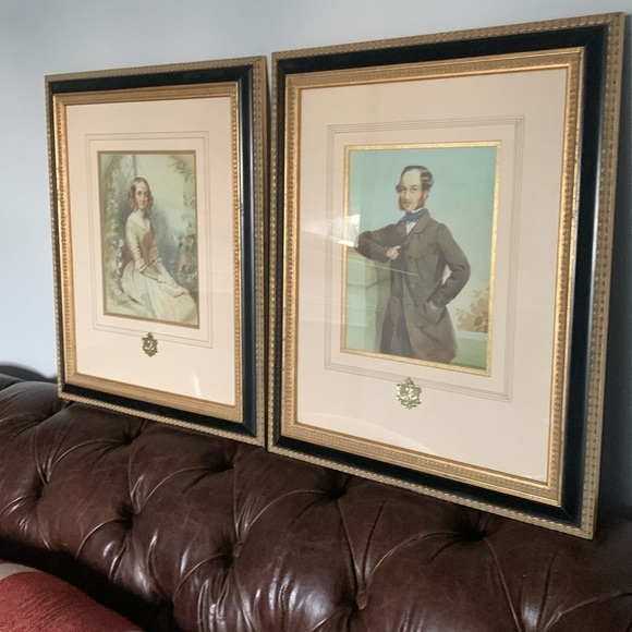 Antique Framed Art Print Portraits set of 2 women men Victorian gold leaf black - Picture 5 of 16